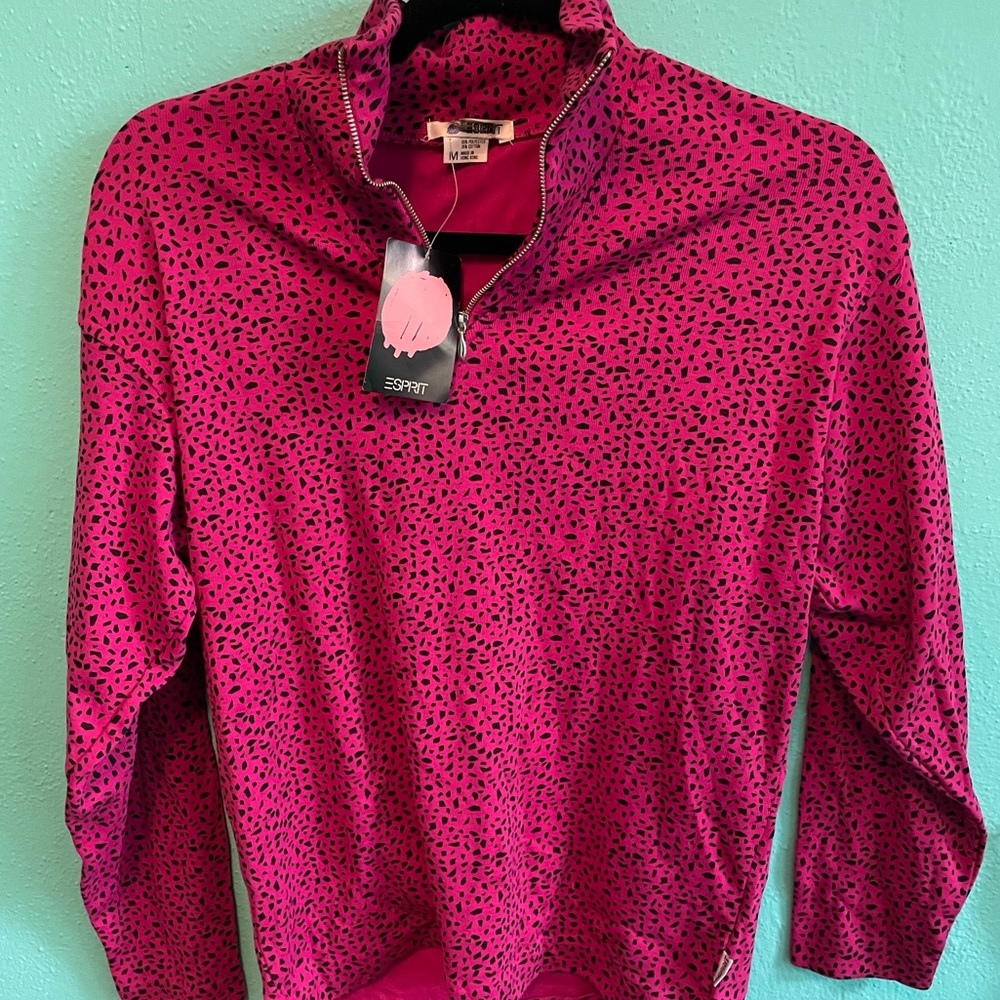 Vintage Deadstock Esprit pullover zip long sleeve shirt magenta pink M